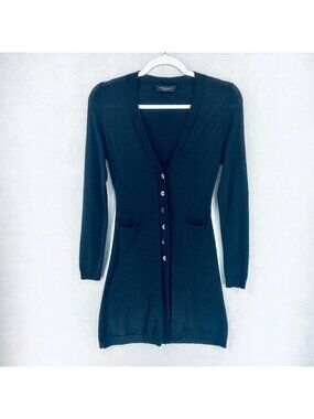 Bruno Manetti Cashmere Sweater Womens XS Black Button Up Cardigan Italy Luxury
